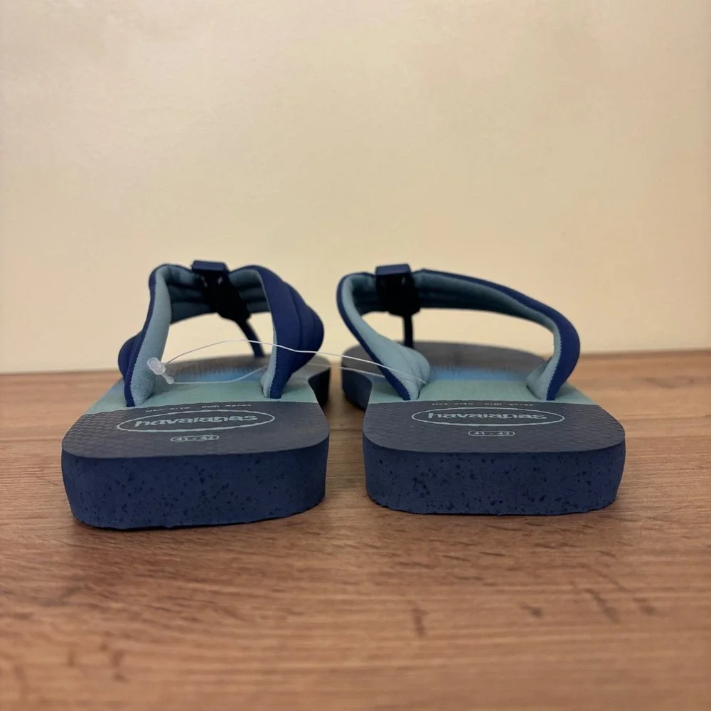 HAVAIANAS Urban Print Flip Flop Navy Blue Stripe Men Size 9/10 Pool Cotton Strap